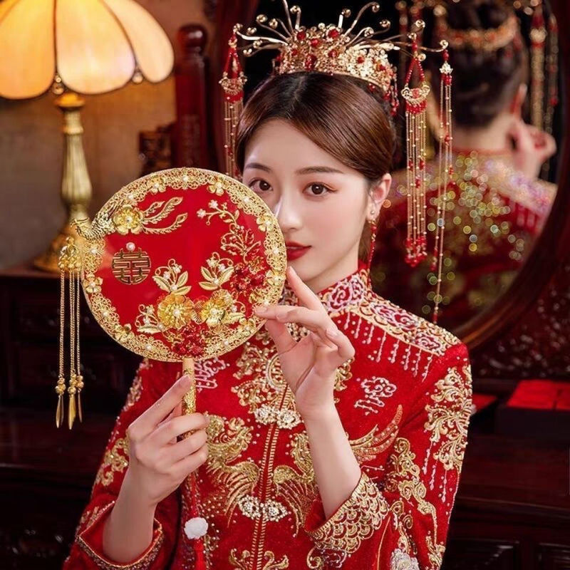 推荐结婚团扇子中式婚礼秀禾服古风出嫁手捧花手工喜扇成品供应链|undefined