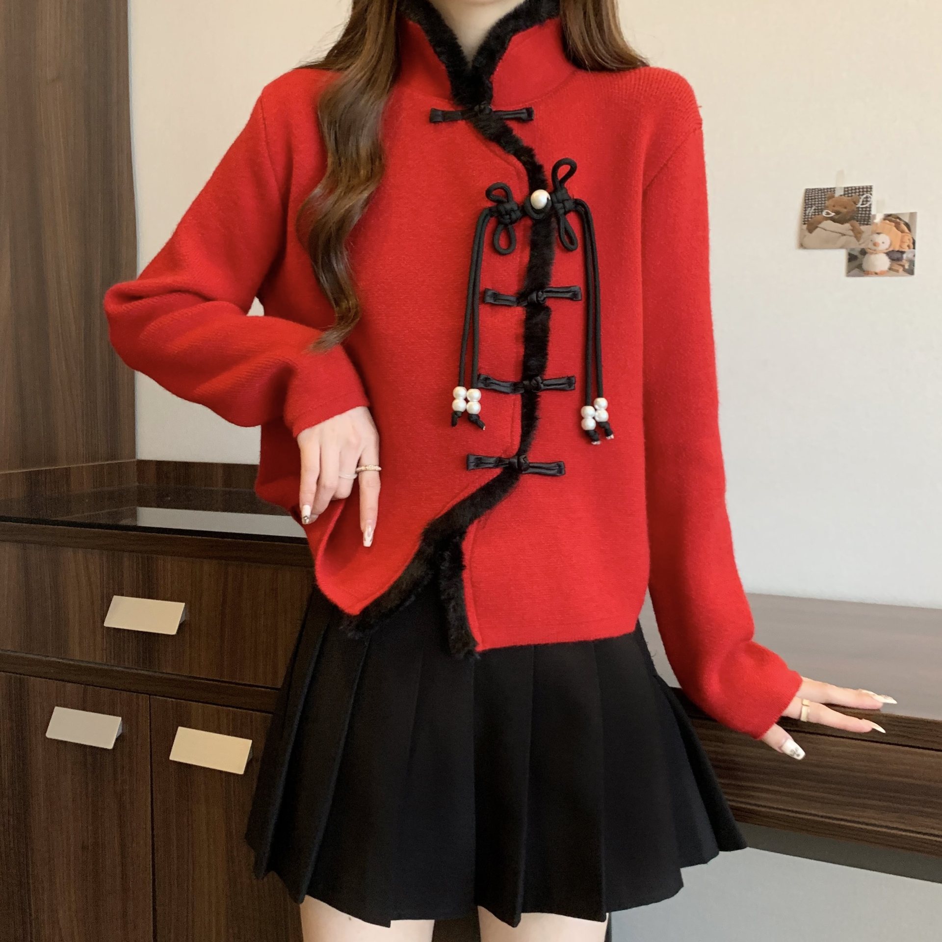 Festive red demi-season sweater