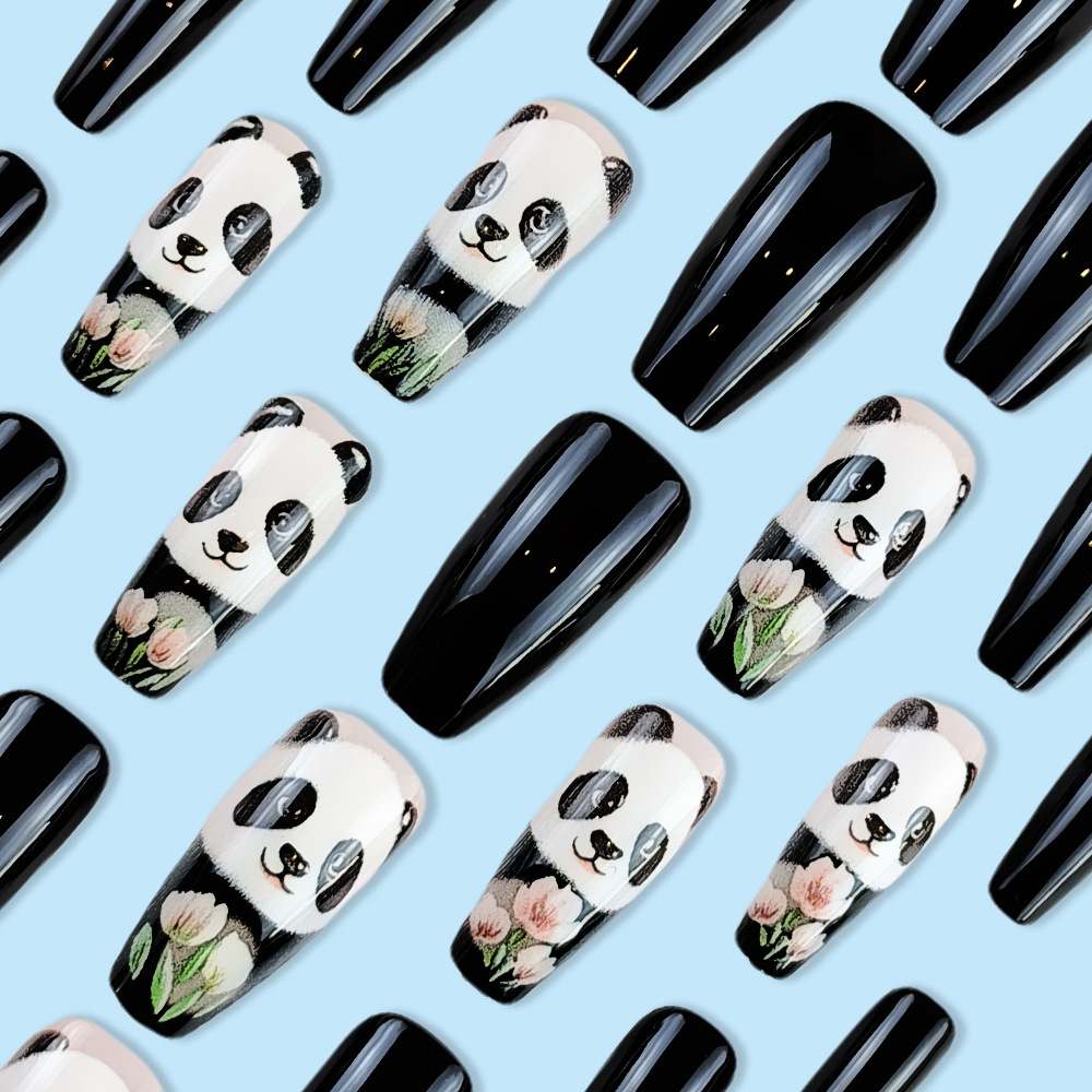 Caricatura de dibujos animados en blanco y negro panda manicure parche de uñas de estilo ballet lindo alto sentido de la venta caliente de uñas en Europa y América image 4