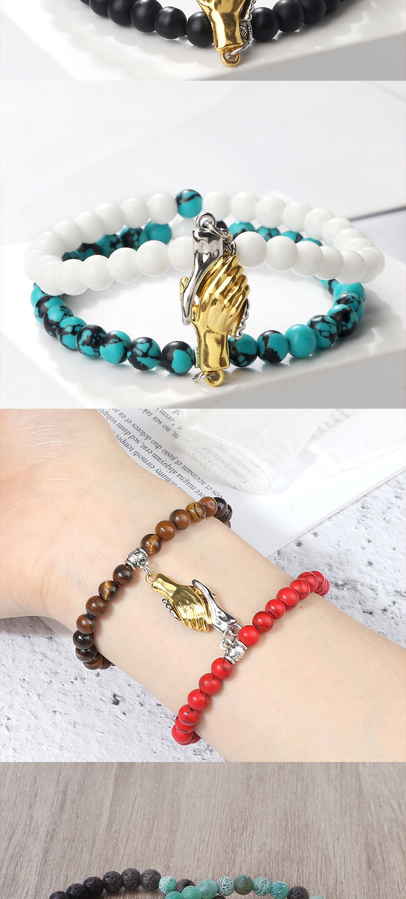 double ring asymmetrical turquoise matte couple bracelet popular circle chain set hand jewelry spot_voghion.com