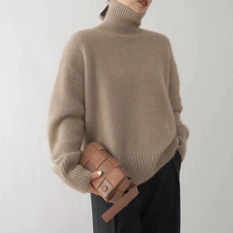 Simple style turtleneck sweater women's pure wool Wang Fei same style thick loose lazy style knitted bottoming sweater Simple style turtleneck sweater women's pure wool Wang Fei same style thick loose lazy style knitted bottoming sweater