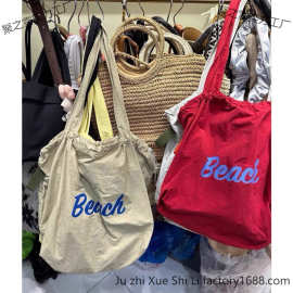 夏韩版新抽绳帆布包日系托特包通勤手提袋单肩包大容量