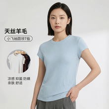 女士短袖T恤外穿天丝羊毛短袖上衣女夏季凉感抑菌内搭小飞袖t恤女