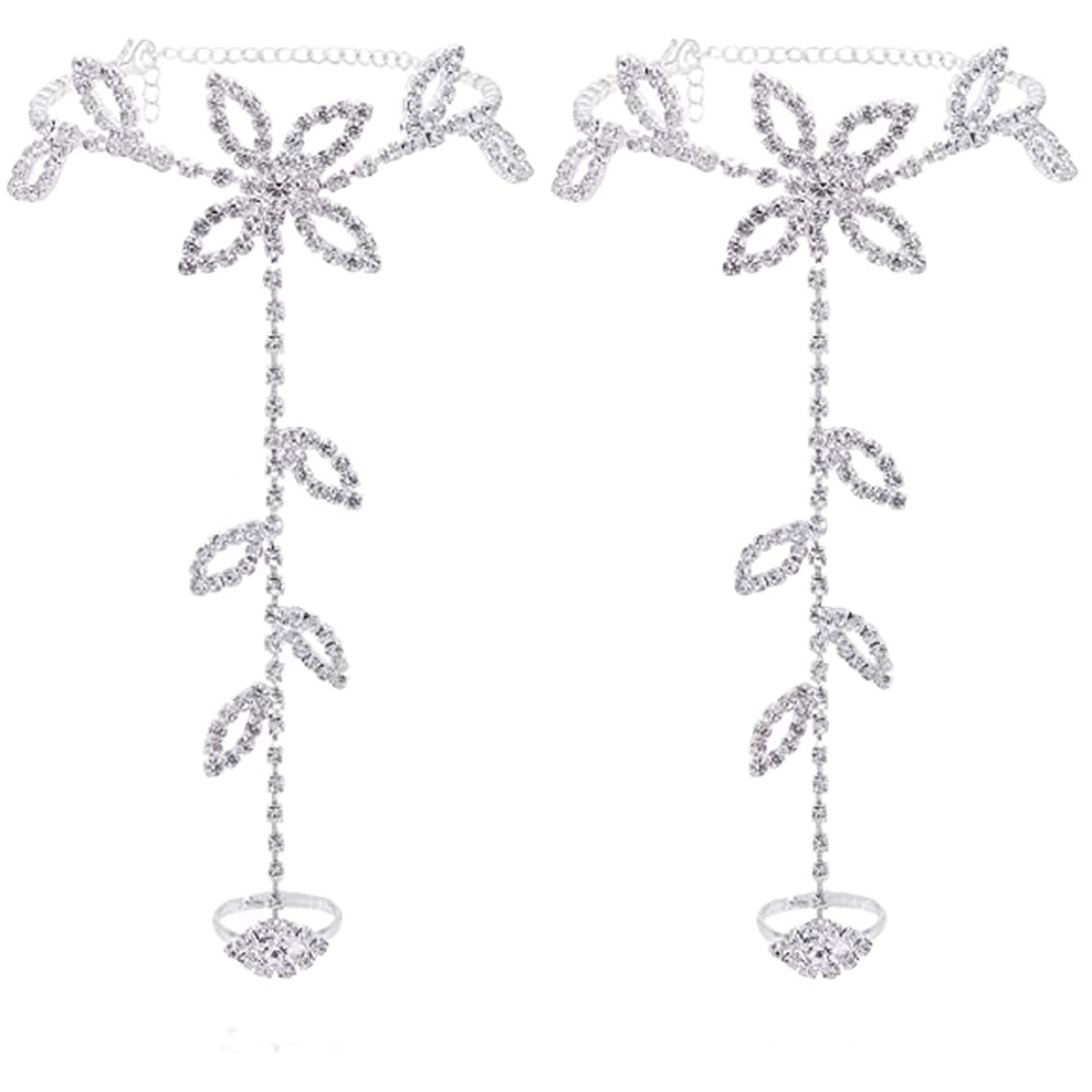 Moda europea y americana rhinestone tobillera moda hoja dedo tobillera playa versátil accesorios pendientes