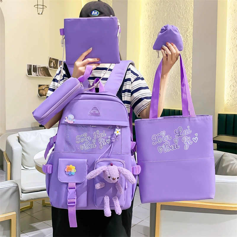 Комплект для учащихся младших классов, школьный ранец, рюкзак на плечи с рисунком, зайчик, рюкзак, для импорта, новая коллекция