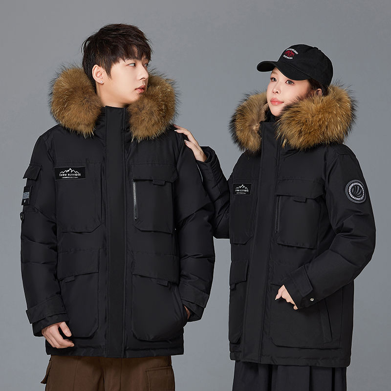 Chaqueta de abajo de ropa de trabajo especial transfronteriza para hombre para correr Mujer Pareja de longitud media engrosada 2021 Invierno Nuevos hombres engrosados y mujeres del mismo estilo