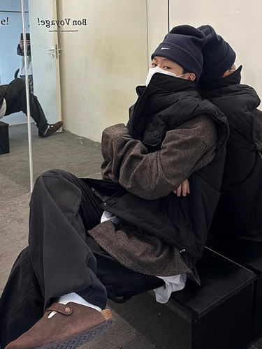 Vintage American-style retro brand large pocket solid color denim jacket cotton winter warm thick windproof sleeveless top for men and women