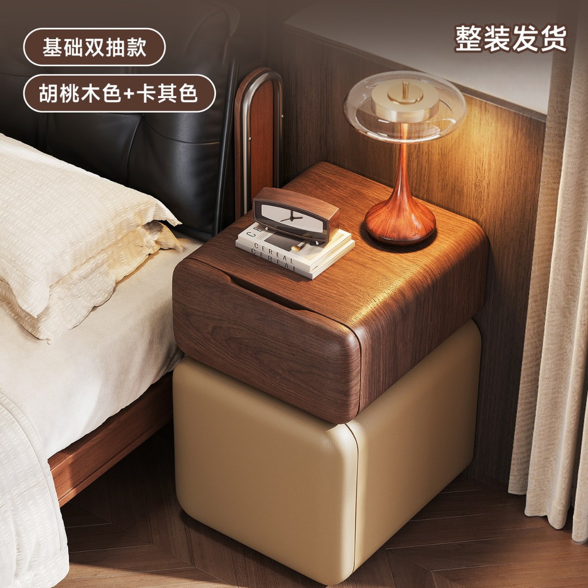 Mesa de cabecera ultra estrecha dormitorio doméstico 2026 explosión estilo medieval madera maciza pequeña cabecera estante gabinete de almacenamiento