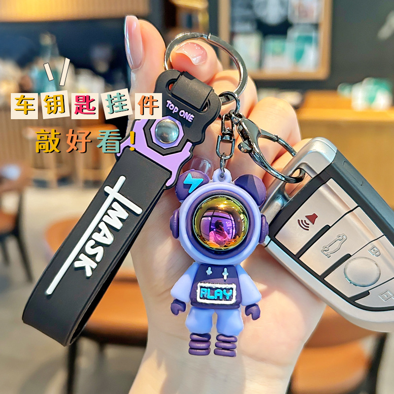 Nuevo astronauta cielo estrellado conejo llavero pvc llavero de goma suave bolsa de pareja colgante de muñeca tridimensional al por mayor