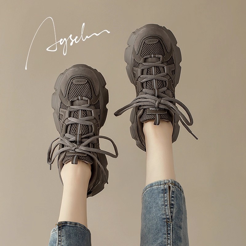 Zapatos de padre gris de la antigüedad 2026 nueva primavera zapatos de mujer casuales altos y zapatos deportivos de lana