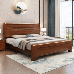 胡桃木實木床現代簡約雙人床1.8米中式婚床1.5米帶高箱儲物主臥