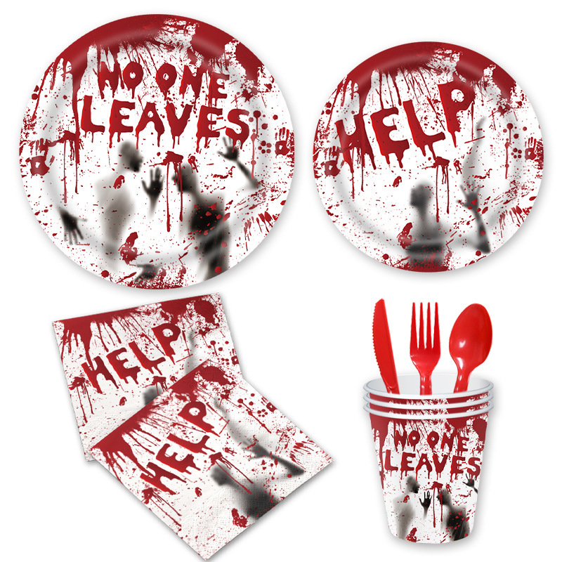 Home & Garden Ghost Festival atmosphere decoration theme party event tableware set dinner plate disposable holiday supplies_voghion.com
