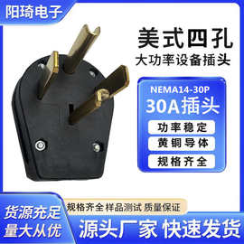 跨境热销美式四孔30A插座125250V工业防脱插头Nema14-30p美规插头