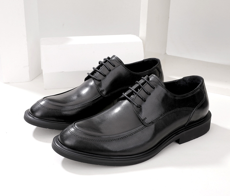 Plus-size business dress shoes men's British style tie top layer of cow leather wedding shoes_voghion.com