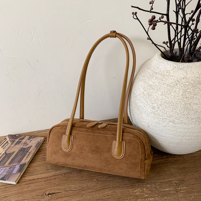 Autumn/Winter Retro Suede Baguette Bag For Women 2025 New Matte Shoulder Underarm Bag Fashion Handbag - Thumbnail 8