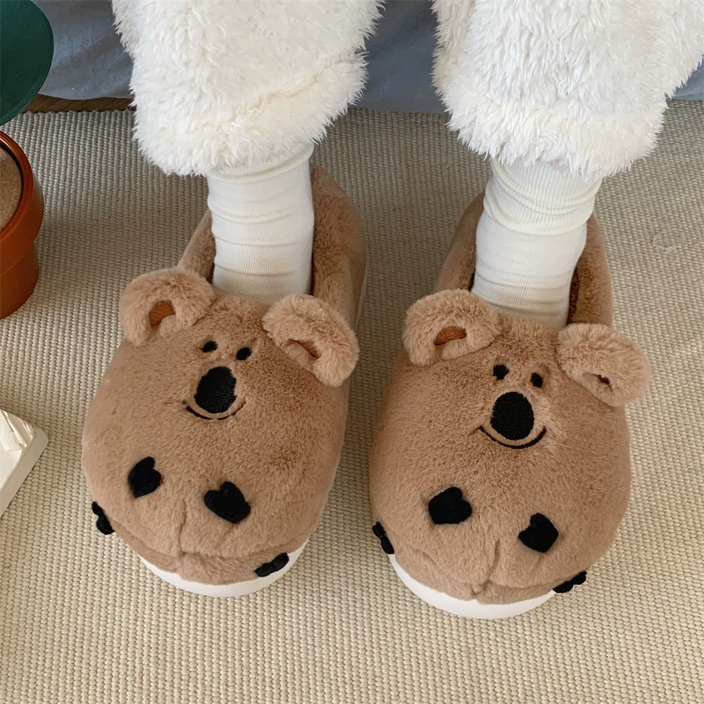 Осенне-зимние домашние тапочки с милым медведем, хлопковые тапочки, Студенческие теплые туфли с мягкой подошвой, женская обувь на Луне