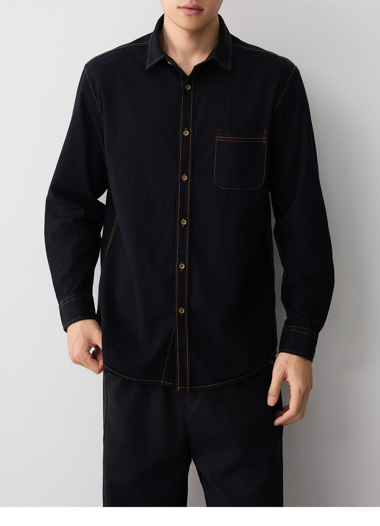 Áo sơ mi denim nam phong cách công sở, chất liệu cotton thoáng mát — màu xanh nhạt chi tiết 22