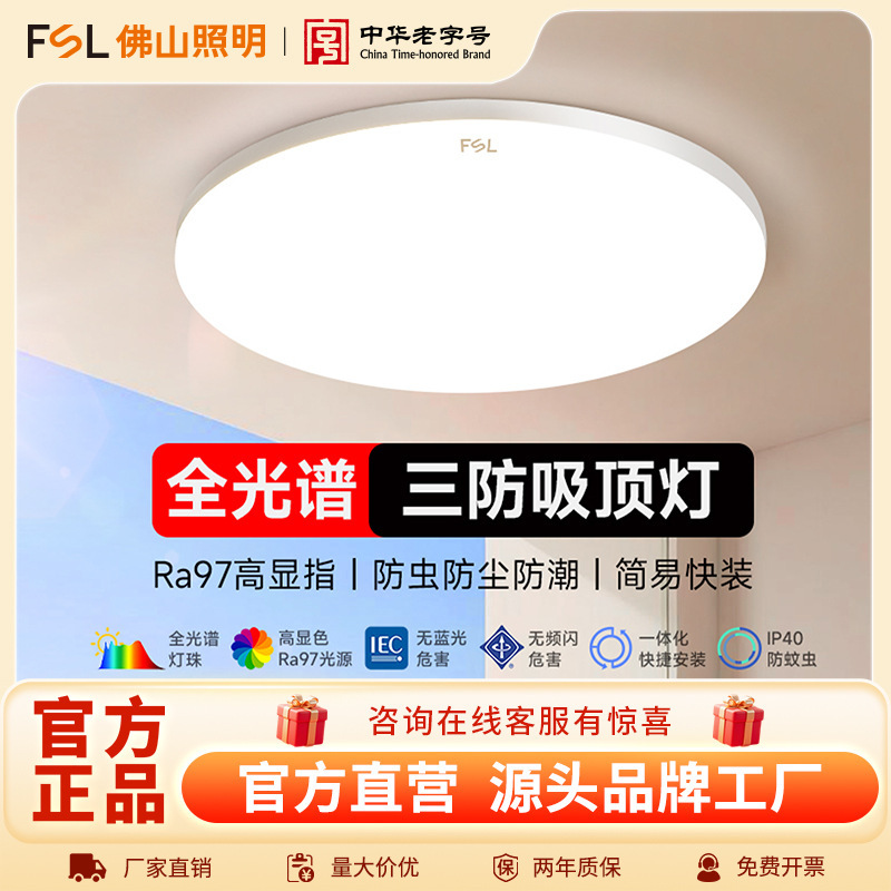 Fsl Foshan Lighting Full-Spectrum Lighting Bedroom Ultra-Thin High-Brightness Modern Minimalist Balcony Led Three-Proof Ceiling Light