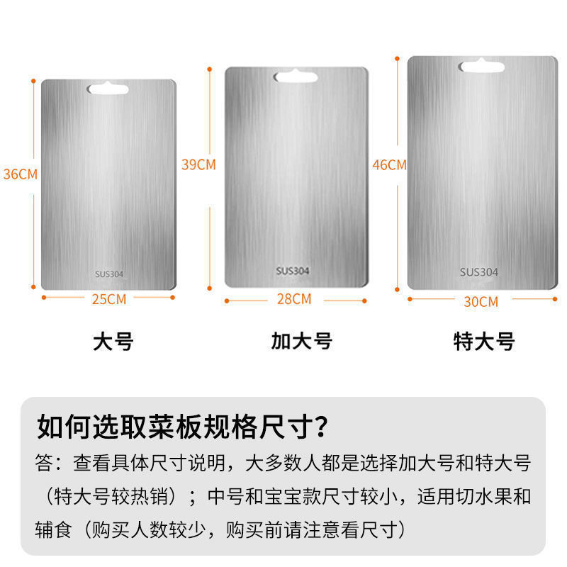 跨境304不锈钢菜板双面食品级案板商用加厚防霉家用水果切菜砧板|undefined