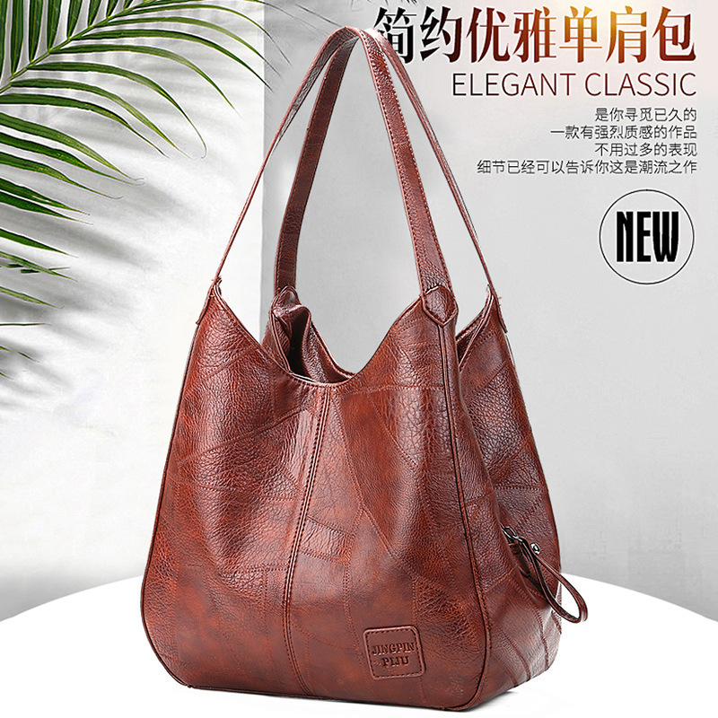 Cross-Border Women's Bag 2022 European and American Retro Soft Leather Shoulder Bag Women's Versatile Shoulder Bag Simple Handheld Tote Bag