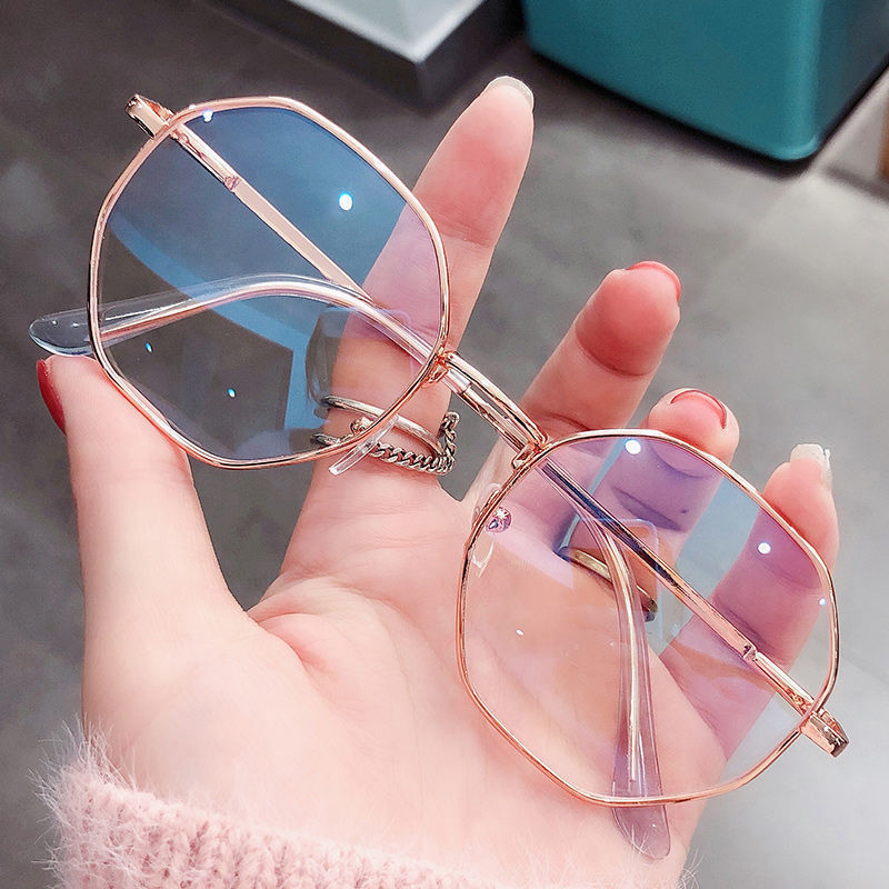 2021 In-Stock Manufacturer Wholesale Polygonal Flat Glasses, Octagonal Anti-Blue Light Glasses, Can Be Fitted with Prescription Lenses, Metal Frame