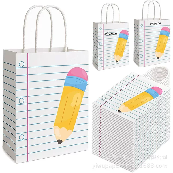Teacher Appreciation Gift Paper Bag Pencil Notebook Line Back to School Packing Bag End of Year Teacher Graduation Retirement Tote