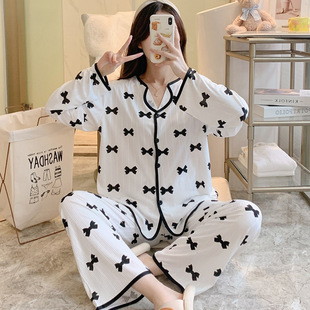Long-sleeved pajamas women's autumn 2023 online popular bow explosion Japanese cute sweet home clothes two-piece suit