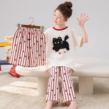 三件套女童睡衣儿童夏季款纯棉短袖薄款2025新款小女孩卡通家居服