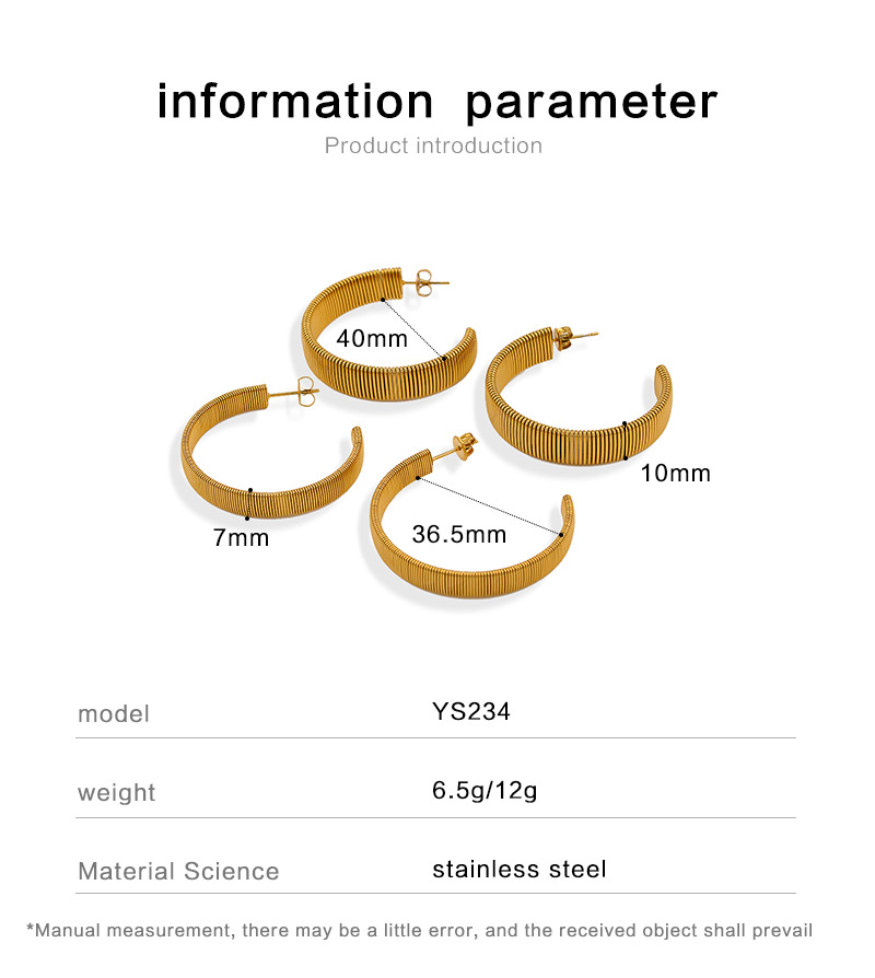 14g Weight Ear Studs Classification 1 Pair Quantity Daily Occasion Stainless Steel Material C Shape Pattern Women'S Gender Plating Design Fashion Style 1 Pair Fashion C Shape Plating Stainless Steel Ear Studs