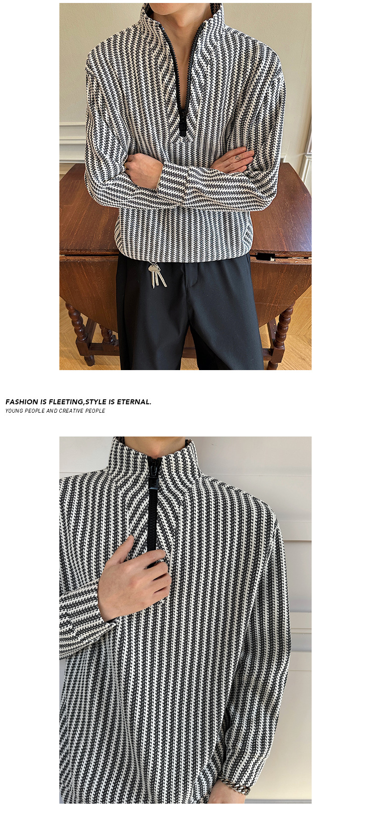 Sweatshirt With Half-zip Stand-up Collar And Herringbone Pattern_voghion.com