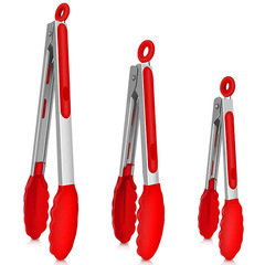 High-temperature resistant silicone food tongs, stainless steel food bread tongs BBQ outdoor barbecue tongs heat-resistant