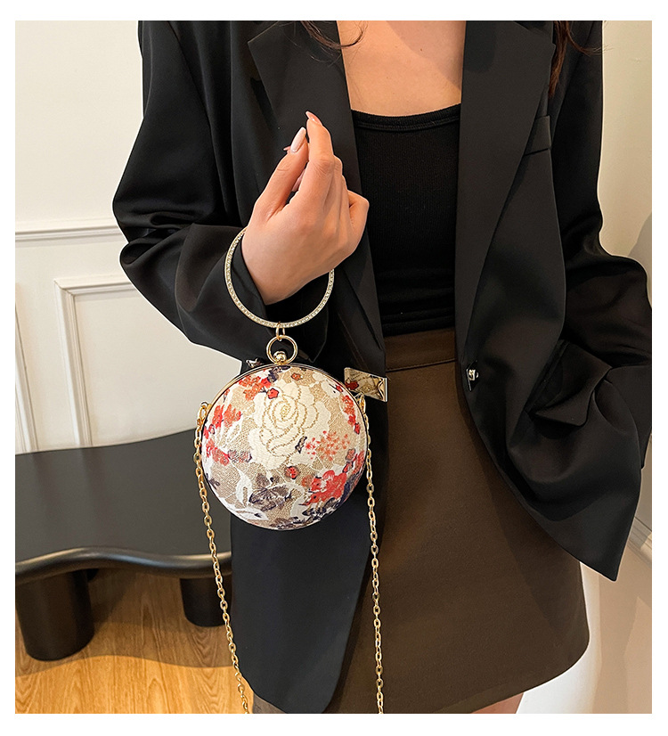 900g Weight Lock clasp Closure Type Single Shoulder Strap, Top Handle Strap Type Circle Bag Bags Type Daily, Shopping Occasion PU Material Women's Backpack Backpack Flower Pattern All Seasons Season Women's Gender Elegant, Vintage Style Style Round Shape Women's PU Flower Elegant Vintage Style Round Lock Clasp Circle Bag 无