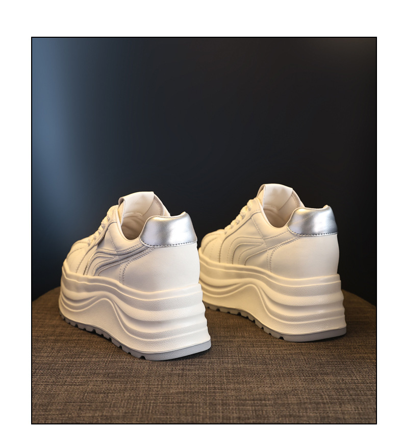Giày sneaker nữ đế dày tăng chiều cao phong cách basic trắng — Bạc trắng chi tiết 20