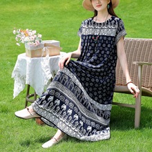 棉绸加肥加大连衣裙中老年夏季200斤有口袋大码宽松定位睡裙裙子