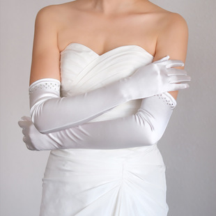Wg177 Retro Simple Satin Bridal Gloves White Sparkling Diamond Long Wedding Dress Props Accessories Wholesale
