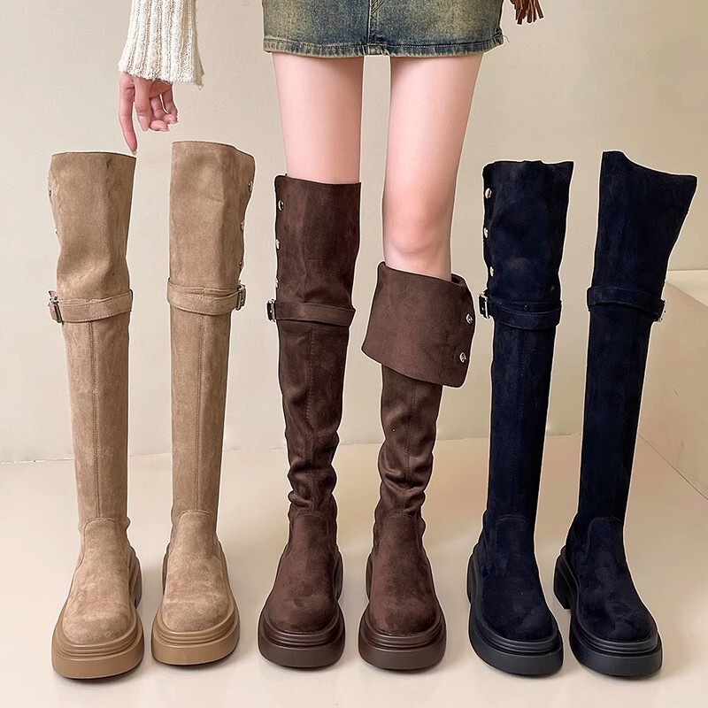 Fashion Tribal Two-Wear Foldable Thick-Soled Boots for Women 2025 Autumn and Winter New Thick-Heeled Over-The-Knee Knight Boots