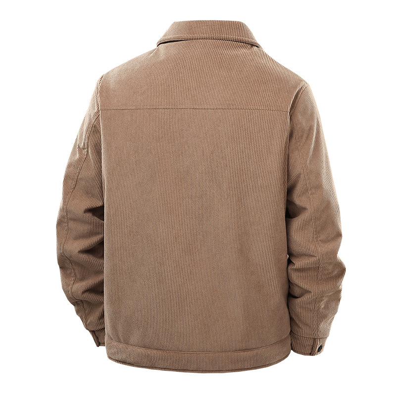Autumn And Winter Men's Jacket Corduroy Lapel Solid Color Business Casual Middle-aged Fleece Thickened Coat Men_viptrois.com