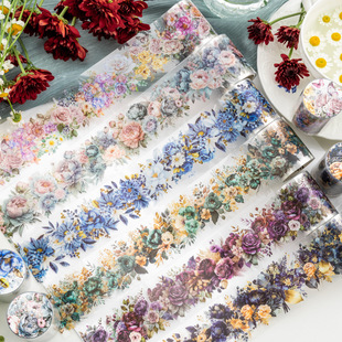 Flowers and Four Seasons Plant Landscape PET Tape Vintage Floral Decoration Tailoring Hand Account Collage All-match diy