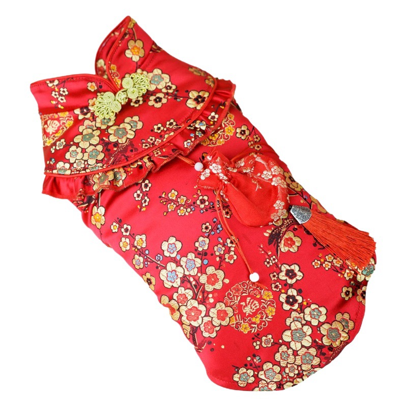 Mascota ropa de Año Nuevo año festivo suerte bolsa Tang traje cheongsam mediano y pequeño perro de peluche, ventas directas de la fábrica