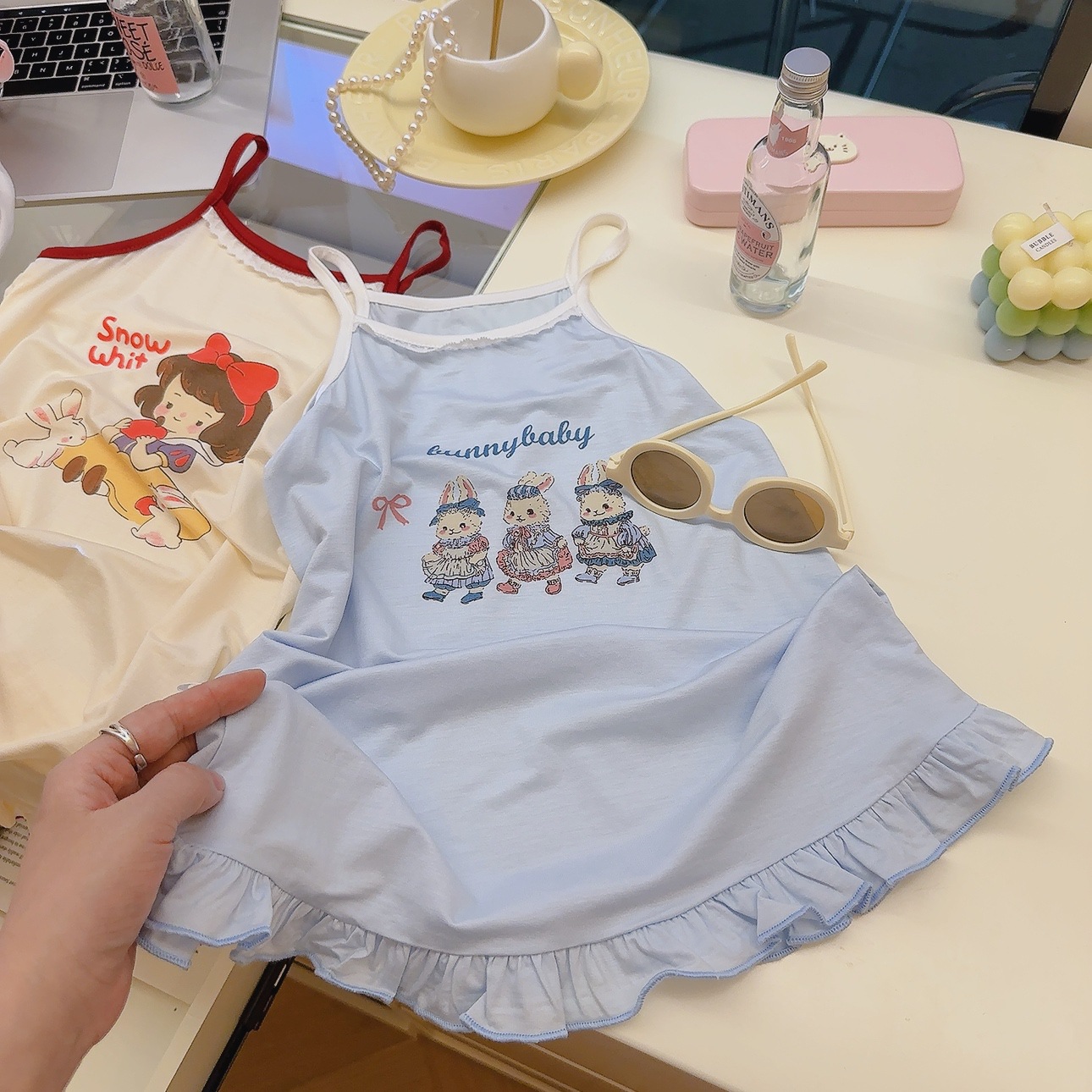 Su bebé niña verano delgado celeste camisón camisón niño grande pijama de dibujos animados princesa niña servicio a domicilio