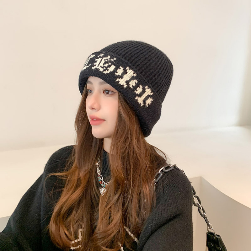 韩版时尚提花针织帽潮时尚百搭十字毛线帽欧美跨境字母潮针织帽|undefined