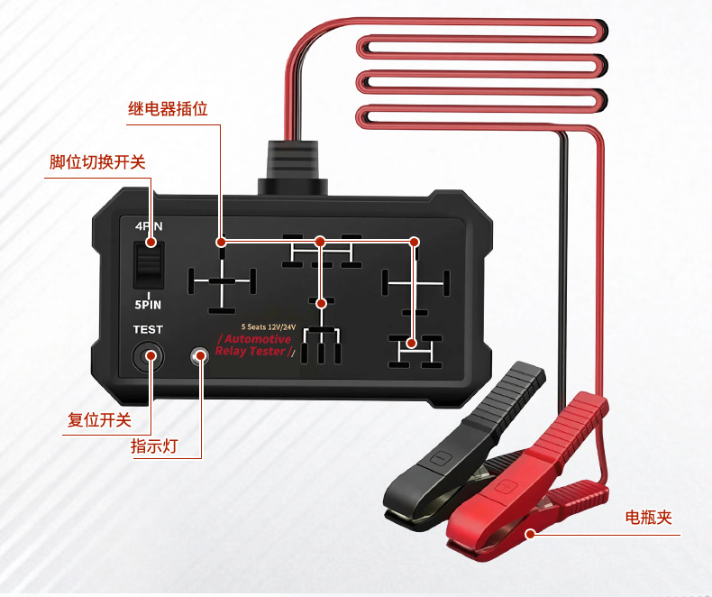 New car relay tester, 5-slot detection, 12/24v universal relay tester, exclusively for cross-border sales