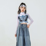 女童爵士舞服装秋冬走秀潮酷蝴蝶露脐套装女孩街舞潮服元旦演出服