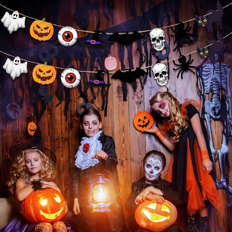 万圣节木制挂饰木制南瓜鬼女巫帽蜘蛛蝙蝠饰品万圣节木质悬挂标志