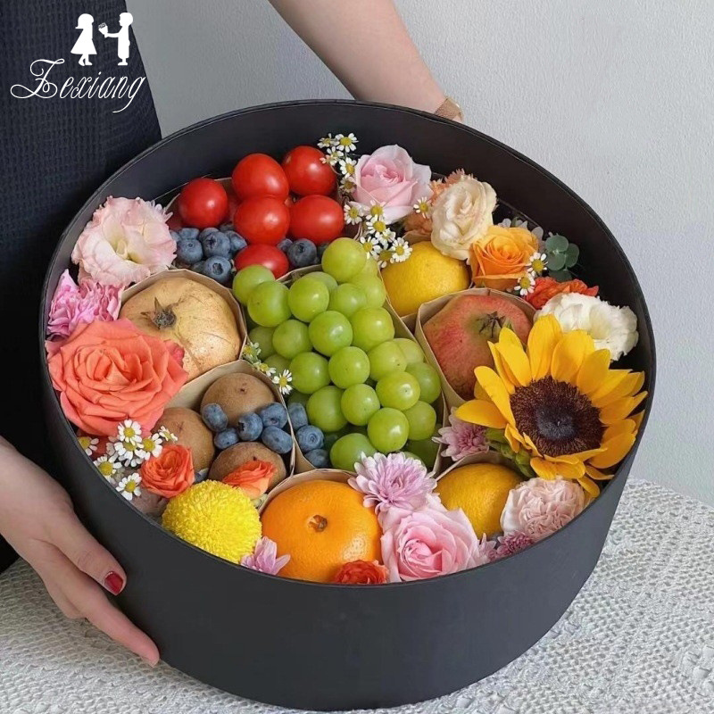 中秋节礼物DIY阳光玫瑰水果鲜花包装盒透明开窗花盒塑料圆形空盒