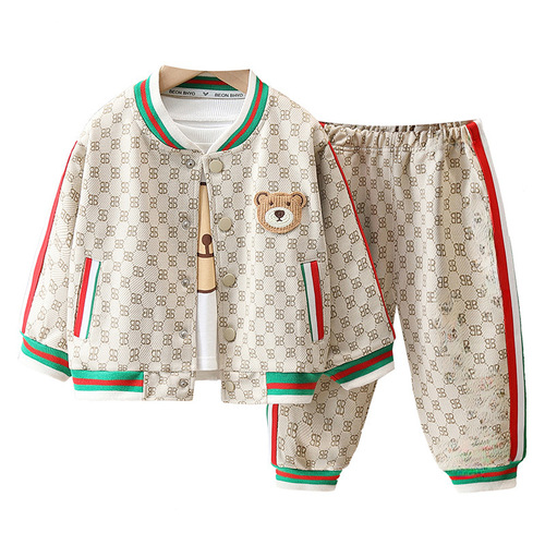 Boys' Autumn Three-Piece Set with Cartoon Animal Print  New Fall/Winter Casual Trend Long-Sleeve Children's Clothing
