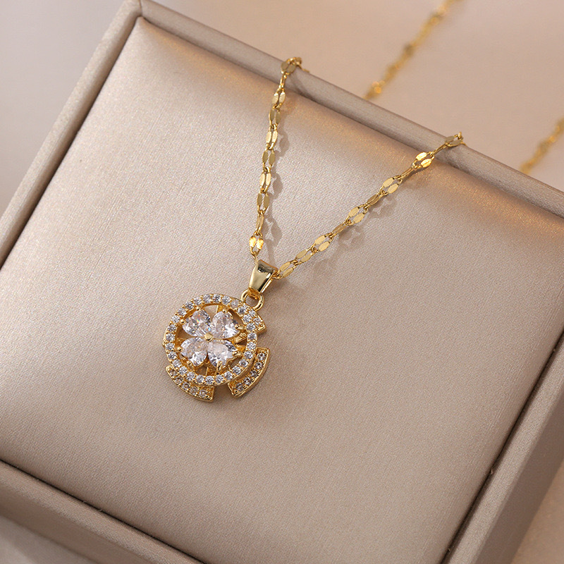 10g Weight PVD Coated Gold Plating Process 18K Real Gold Plated Plating Material Copper Pendant Material Zircon Inlay Material Pendant Necklace Classification 304 Stainless Steel Chain Material cable chain Chain Type 1 Piece Quantity Holiday, Daily Occasion 304 Stainless Steel Material Flower Pattern Women's Gender Sweet Style Diamond Craft 18K Real Gold Plated 304 Stainless Steel PVD Coated Copper Zircon Flower Diamond Cable Chain Pendant Necklace 35