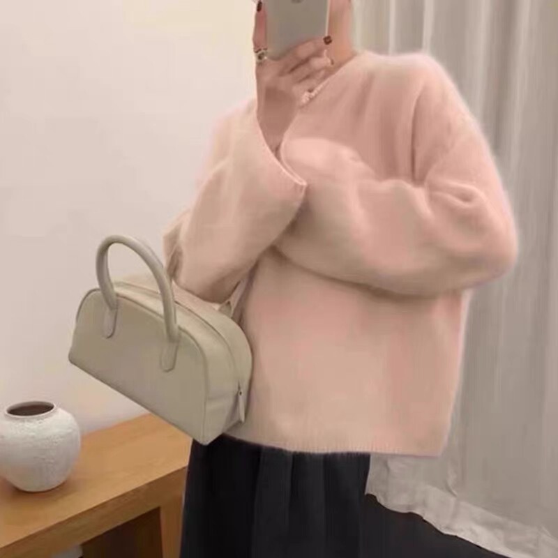 Plus-Size Lazy Yellow Fluffy Thick Sweater for Women, Autumn and Winter Outerwear, Mohair Loose Soft Knit Top Plus-Size Lazy Yellow Fluffy Thick Sweater for Women, Autumn and Winter Outerwear, Mohair Loose Soft Knit Top