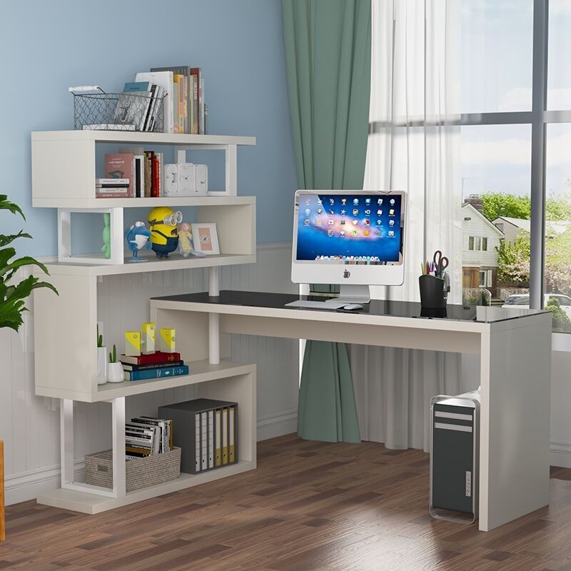 Rotating bookshelf student simple desk corner desktop home bedroom combination computer integrated writing bookcase Rotating bookshelf student simple desk corner desktop home bedroom combination computer integrated writing bookcase
