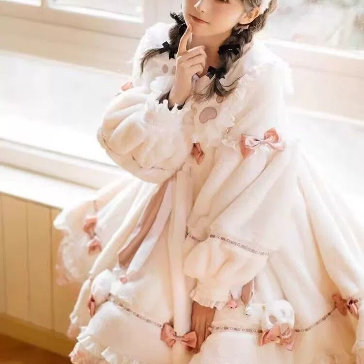 Длинное платье с длинным рукавом, бархат, стиль Lolita, утолщённое тёплое